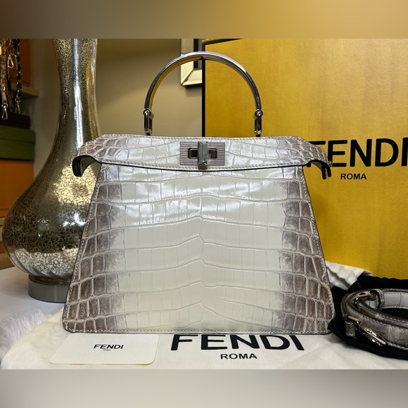 🔥NWT! FENDI•Crocodile Leather Peekaboo ISeeU Bag Small - Picture 2 of 10